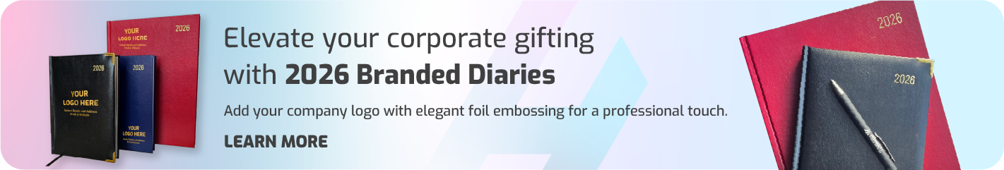 Branded Corporate Diaries for 2026 Foid emboss Diaries Gold Foil company logo